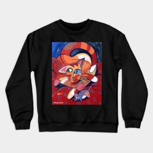 'Cubist Cat with a Toy Mouse' Crewneck Sweatshirt